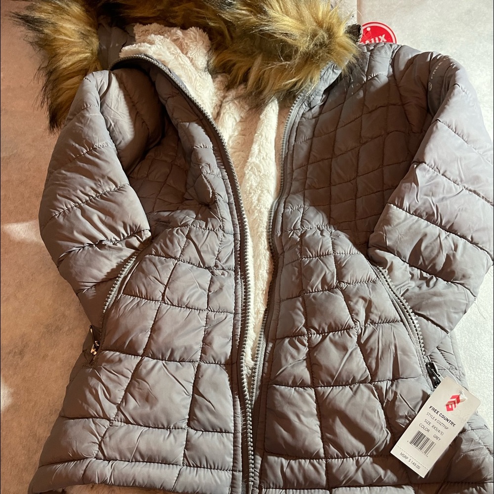 Free Country girls grey faux fur coat